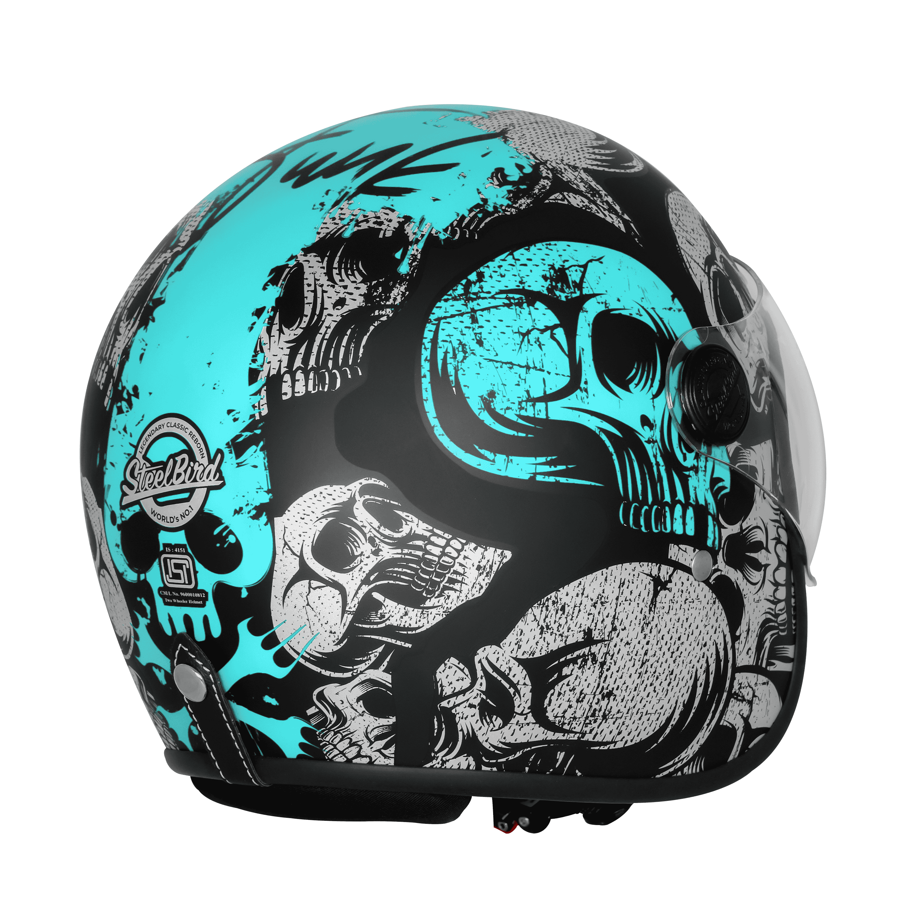 SBH-54 VINTAGE SKULL GLOSSY BLACK WITH TURQUOISE